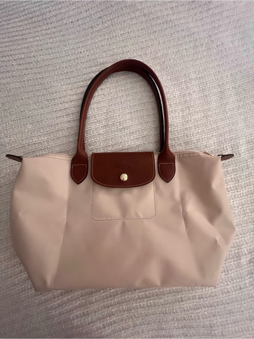 Longchamp Le Pliage Large Cream Tote with Brown Trim - Picture 8 of 13
